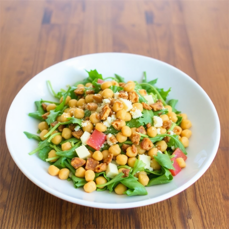 Arugula Pasta Caesar Salad with Crispy Chickpeas