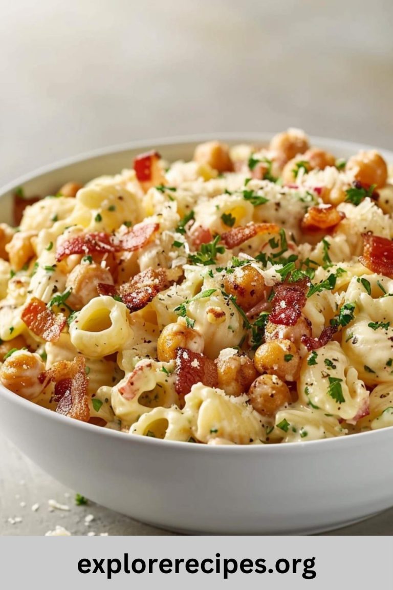 Creamy Ranch Pasta Salad with Crispy Bacon and Garbanzos