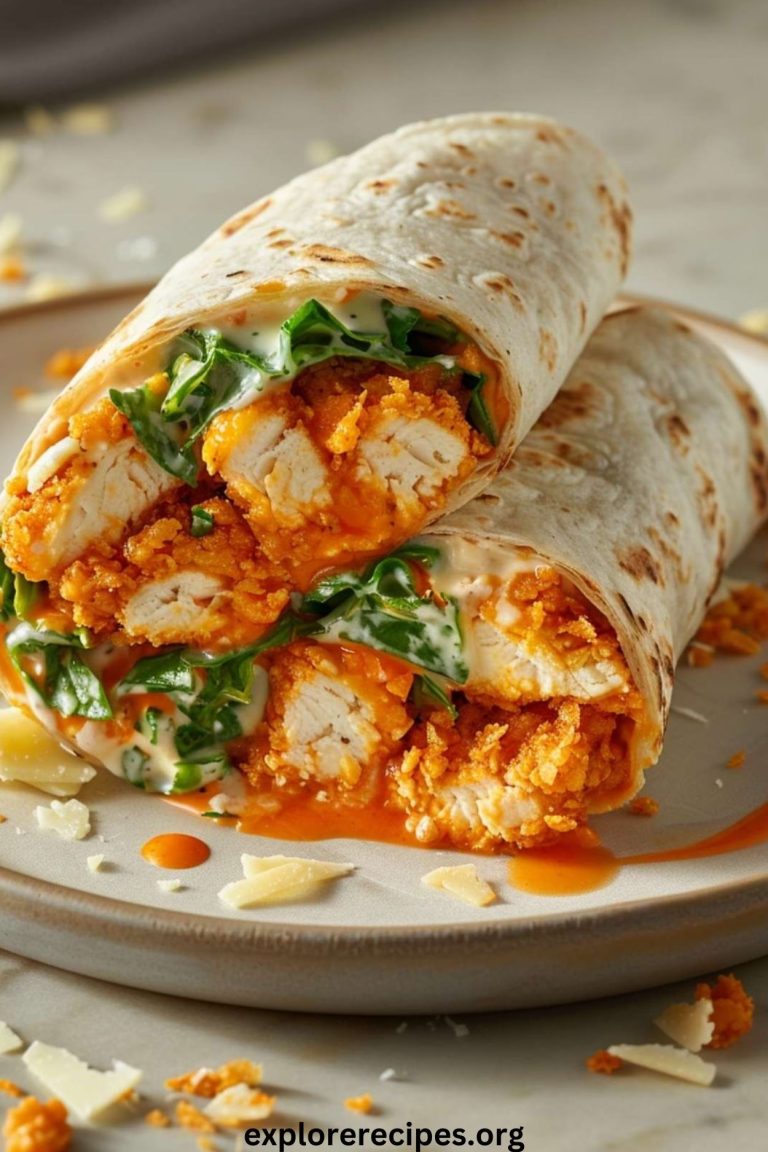 Cornflake-Crusted Buffalo Chicken Caesar Salad Wrap